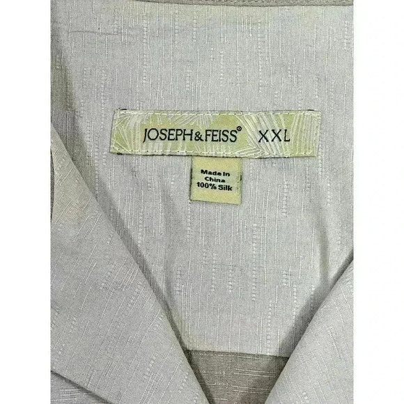 JOSEPH & FEISS Menβs 100% Silk Two-Tone Cuban Camp Shirt - Ivory/Cream Size XXL - Picture 3 of 6